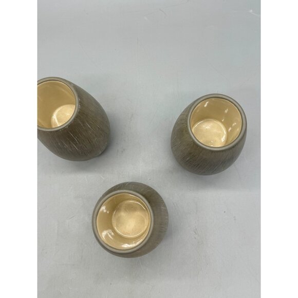 Set Of 3 Brown Ceramic Textured candle holder Glossy Interior Finish Home READ - Picture 5 of 7
